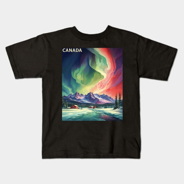 Canada Aurora Boreal Vintage Poster Tourism Kids T-Shirt by TravelersGems